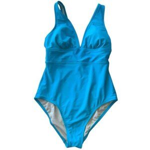 Kona One-Piece Swimsuit Plunge Neck Medium Coverage Aqua Blue Size Medium
